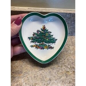 Vintage Spode Christmas Tree Heart Shape Dish Trinket Candy Jewelry Original Box